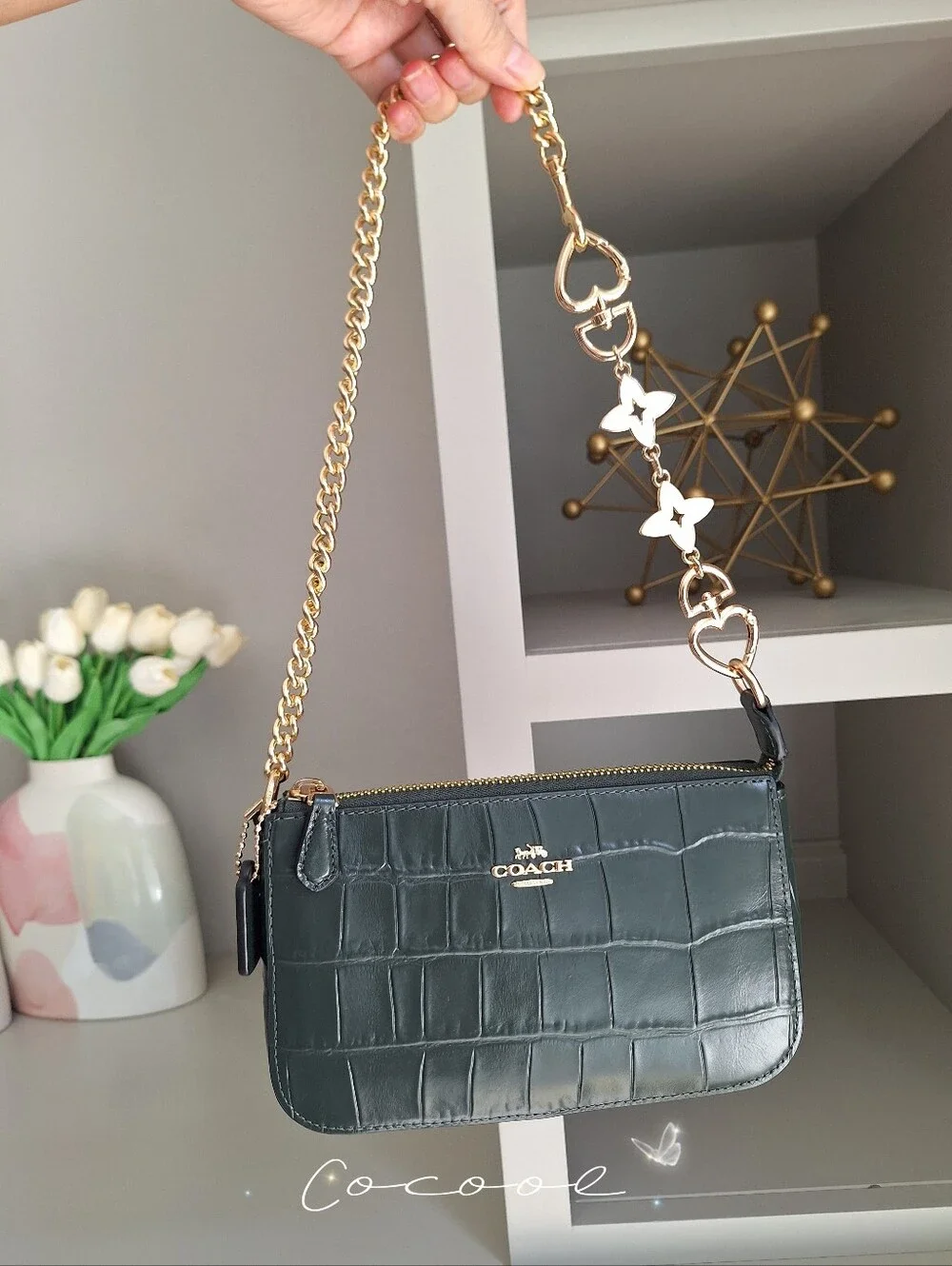 Coach Nolita 19 With Chain Strap In Crocodile-embossed Leather/green CN382 NWT